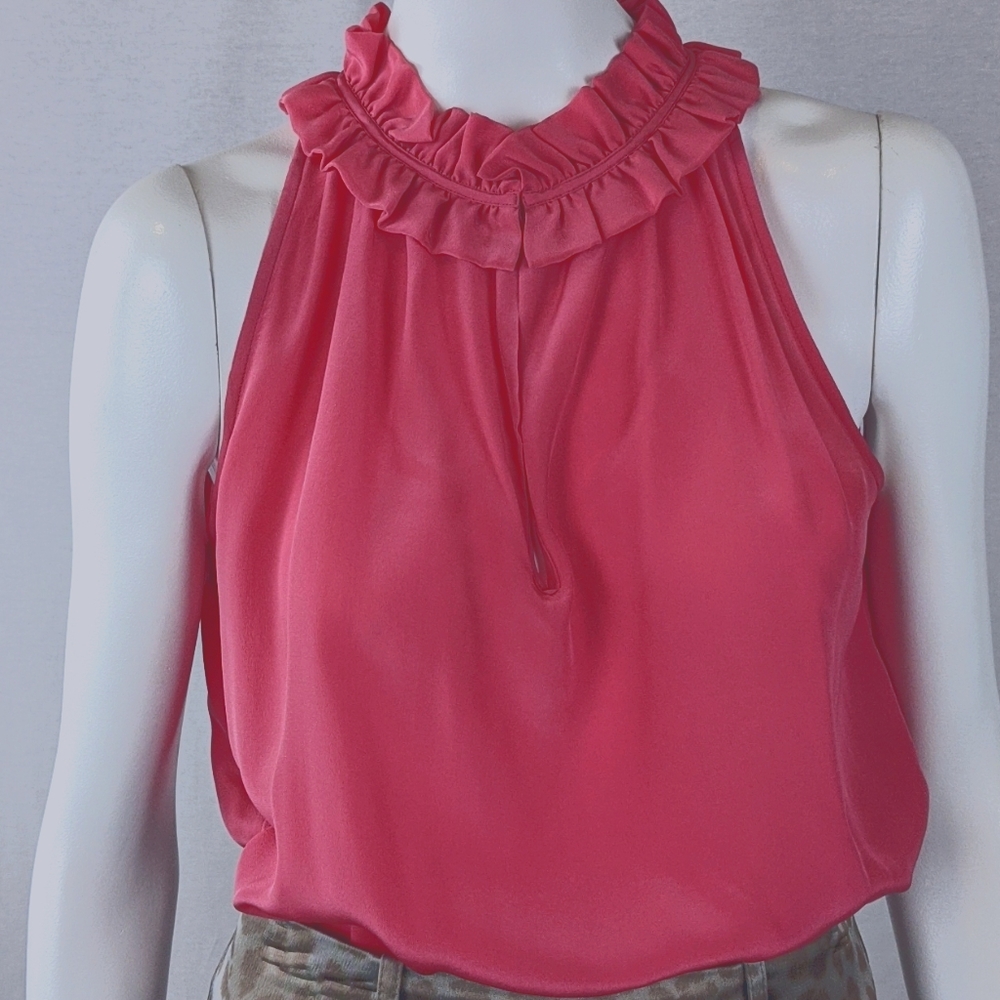 BANANA REPUBLIC 100% SILK PINK RUFFELD BLOUSE